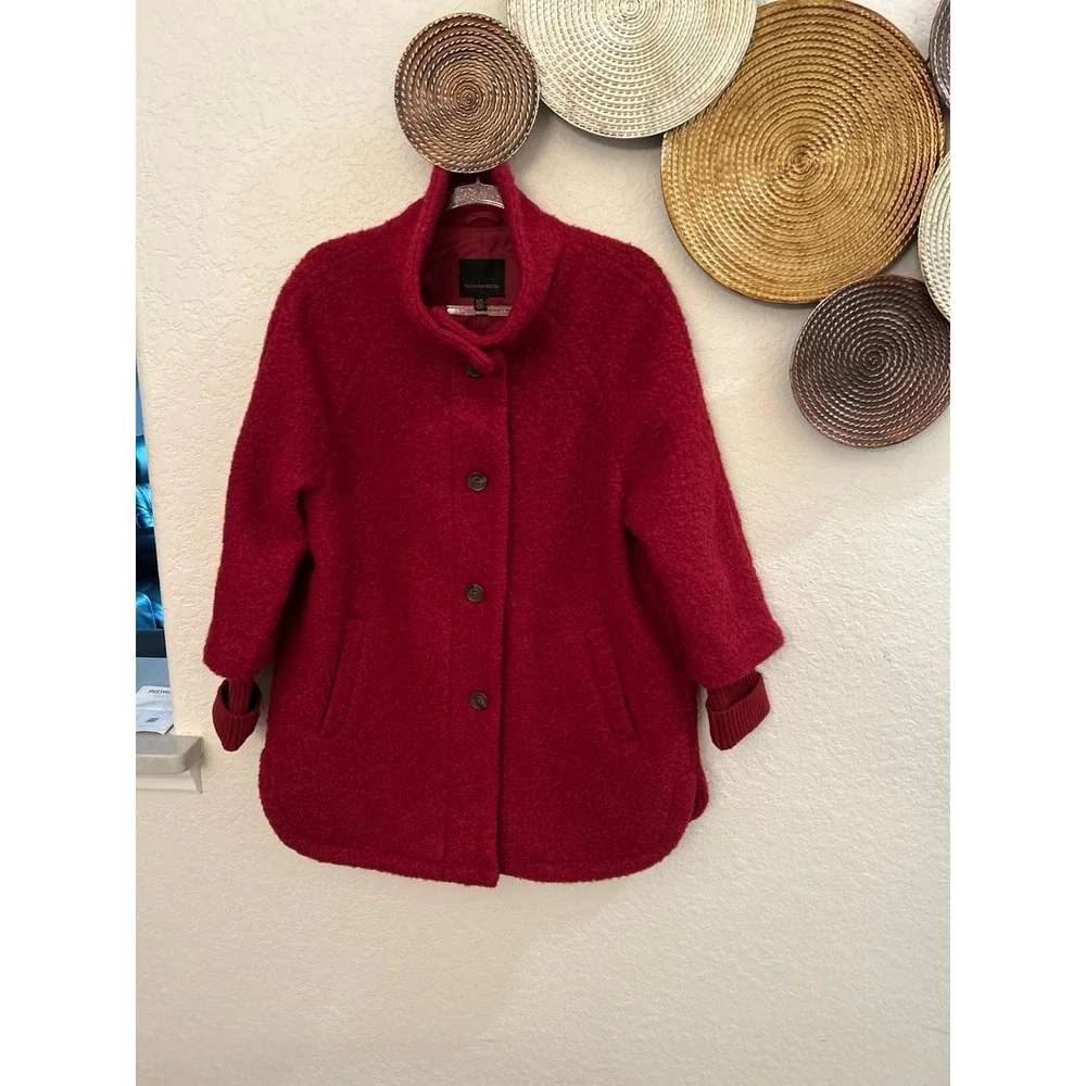 Weatherproof red BUTTON FRONT BOUCLE TOPPER WITH KNIT SLEEVES size Large